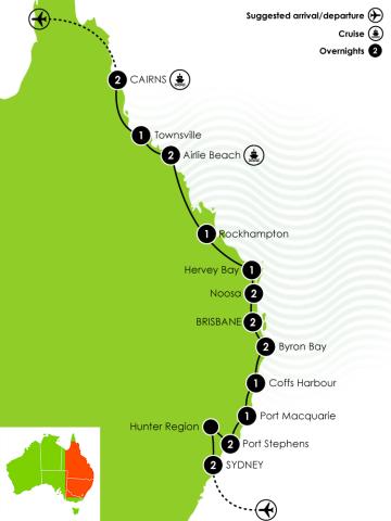 Ultimate Pacific Coast – Sydney to Cairns Large Map