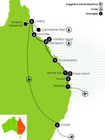 21 Day Sydney & Coastal Queensland Large Map