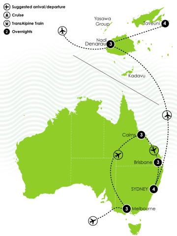 Three Week Eastern Australia and Fiji Vacation Package Large Map