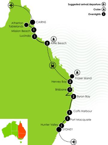 Tour Map: Sydney to Cairns Adventure