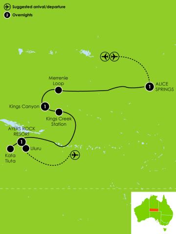 Tour Map: 4 Day Best of Uluru & Kings Canyon