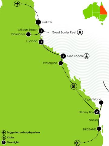  Tour Map: Brisbane to Cairns Adventure