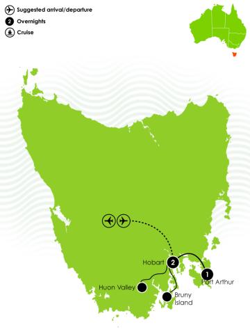 Tour Map: 4 Day Best of Hobart and Southern Tasmania