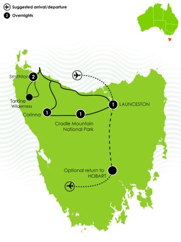 Tour Map: Best of Tasmania's Tarkine & Cradle Mountain 