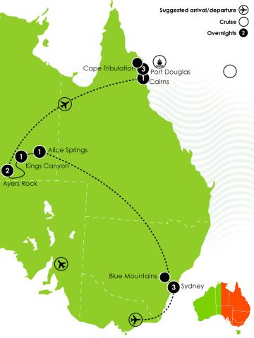 Tour Map: 12 Day Best of Australia