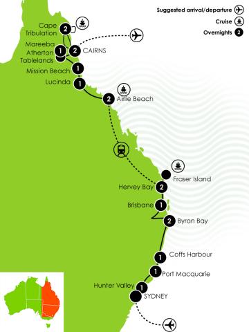 Tour Map: East Coast Australia Adventure