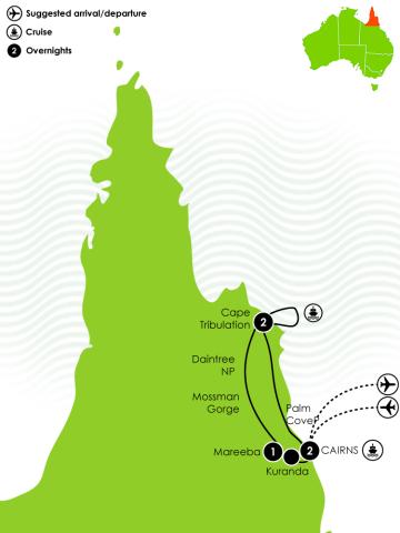 Tour Map: 6 Day Daintree & Cape Tribulation