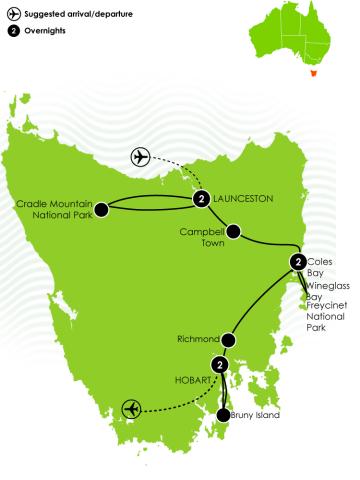 Tour Map: 7 Day Premium Tasmania