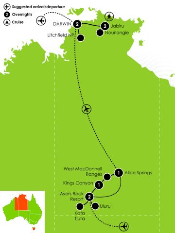 Tour Map: 8 Day Best of the Northern Territory