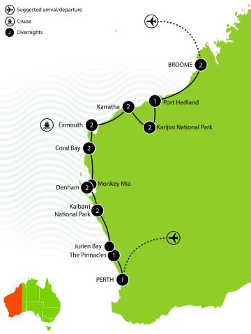 Tour Map: 18 Day Perth to Broome