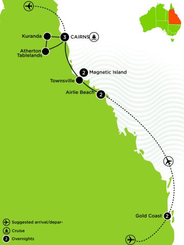 Tour Map: 10 Day Tropical Islands and Rainforest